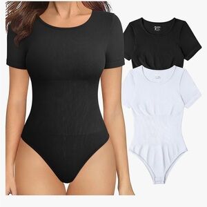 OQQ Women's 2 Piece Bodysuits Sexy Ribbed Piece Square Neck Black & White “S”